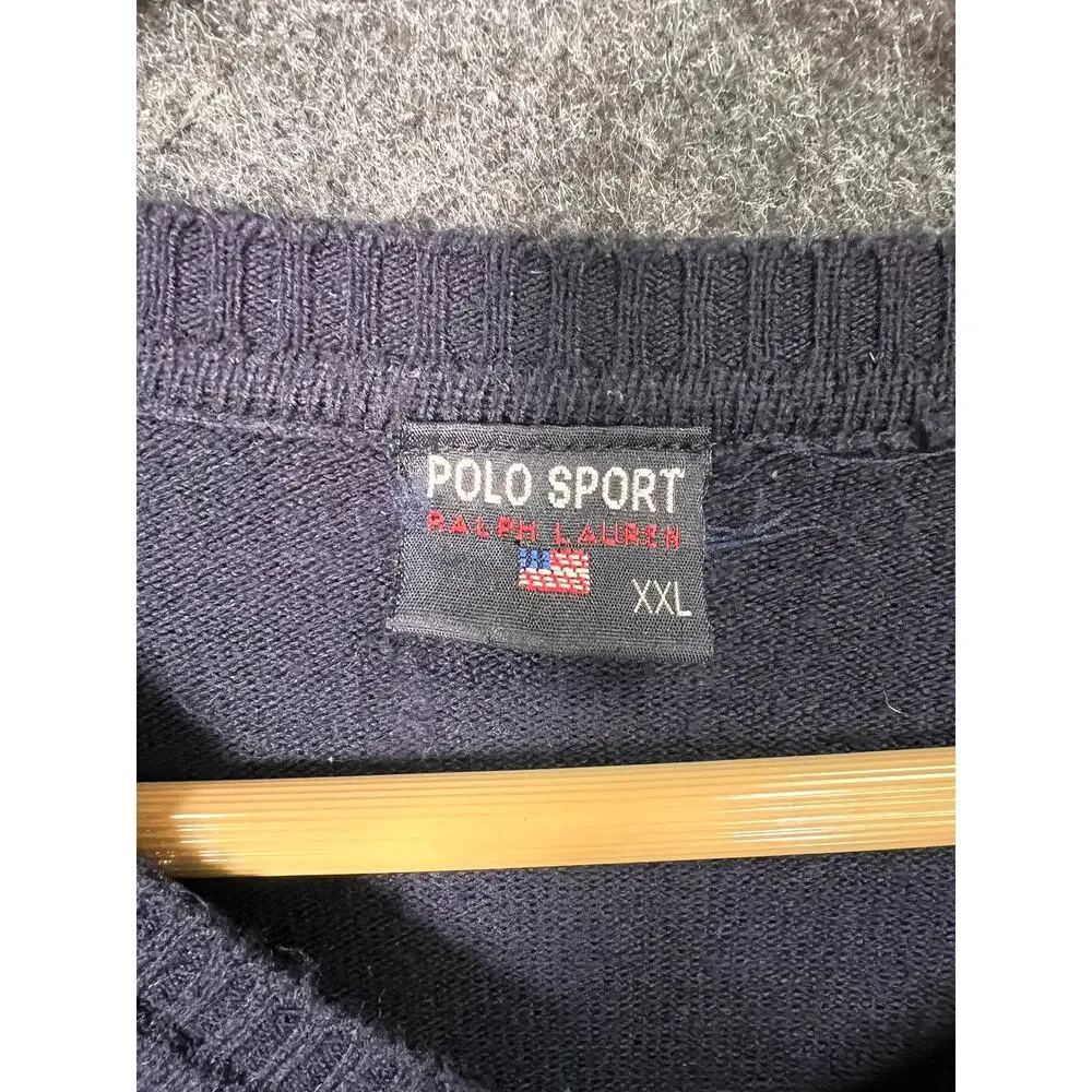 Polo Sport Ralph Lauren Sweater Mens 2XL Navy Blue V NECK Knit Thermal Shirt
